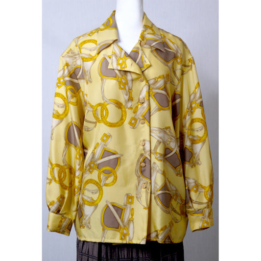 OLD CELINE　総柄サークルロゴ シルクブラウス（黄系）