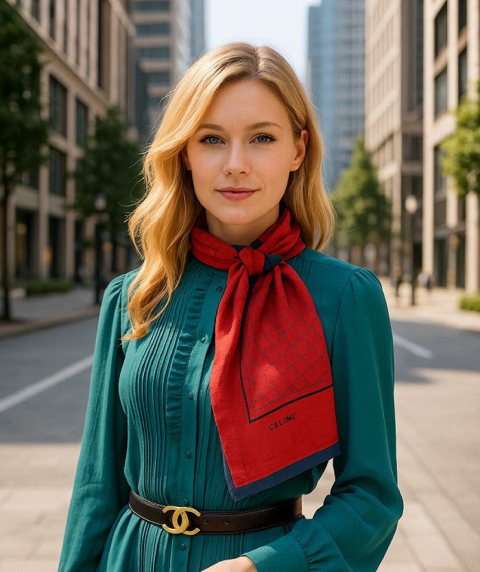 CELINE　赤シルクスカーフ