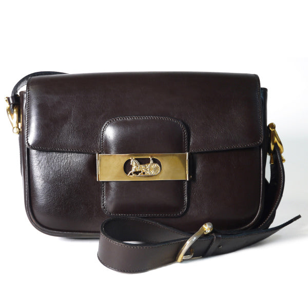 Old Celine 馬車金具ショルダー（茶・総皮）