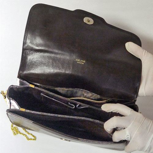 Old Celine サルキーチェーンショルダー（茶・総皮）