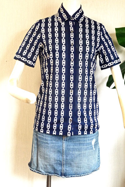 OLD CELINE　マカダムチェーン柄　半袖ブラウス