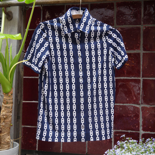 OLD CELINE　マカダムチェーン柄　半袖ブラウス