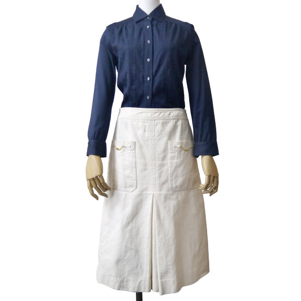 OLD CELINE　馬車チェーン付フレアデニムスカート（白）