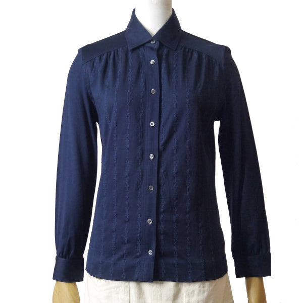 OLD CELINE　同色刺繍コットンブラウス（紺）