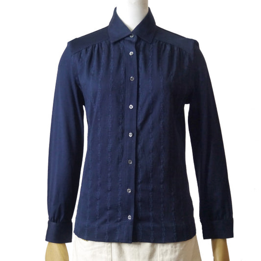 OLD CELINE　同色刺繍コットンブラウス（紺）