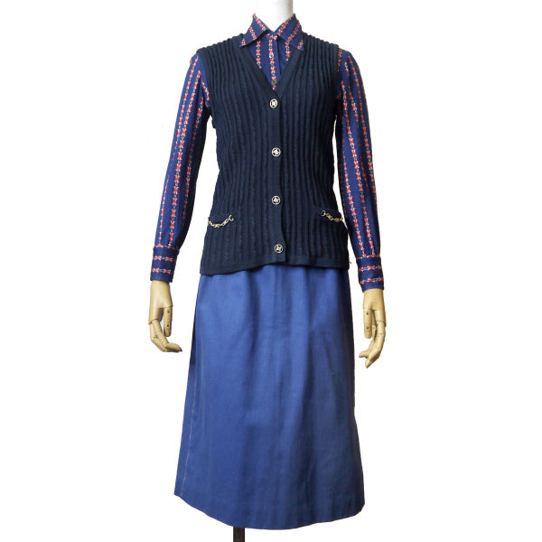 OLD CELINE　マカダムボタン×チェーン薄手ケーブルベスト（紺）