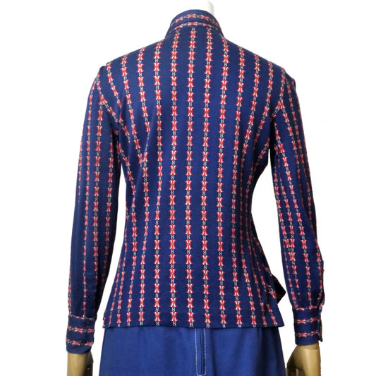 OLD CELINE　レア!!マカダム柄レトロブラウス（紺系）