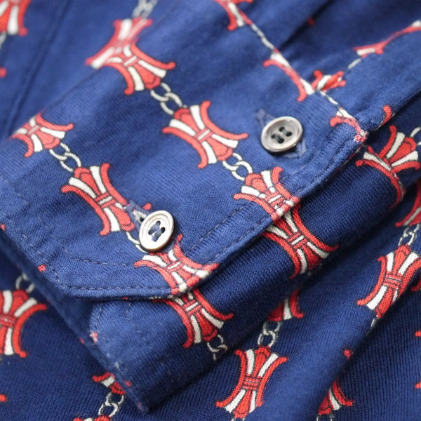 OLD CELINE　レア!!マカダム柄レトロブラウス（紺系）