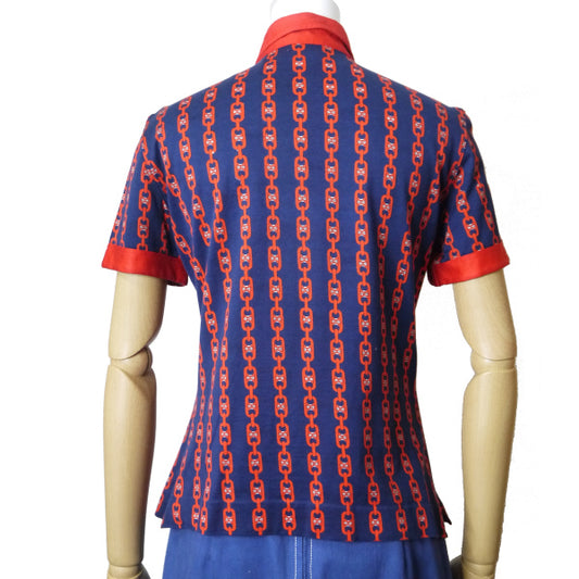 OLD CELINE　レア!!マカダムチェーン柄ポロシャツ（紺＆赤系）