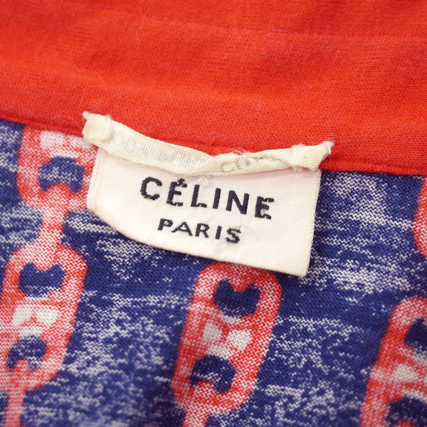 OLD CELINE　レア!!マカダムチェーン柄ポロシャツ（紺＆赤系）