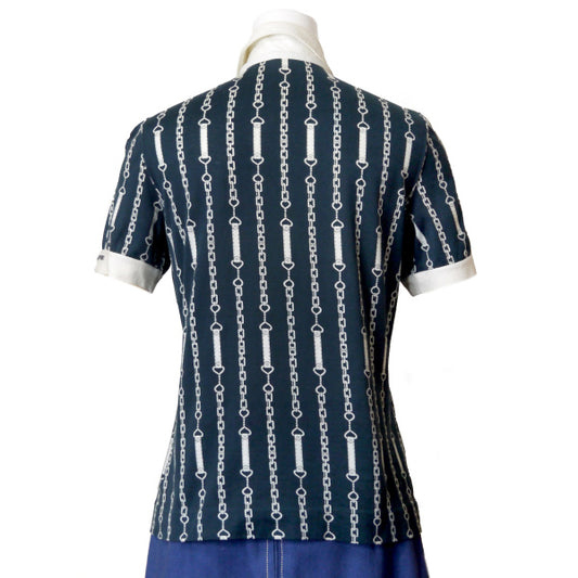 OLD CELINE　ベルトチェーン柄ポロシャツ（紺系）