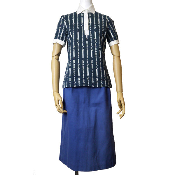 OLD CELINE　ベルトチェーン柄ポロシャツ（紺系）