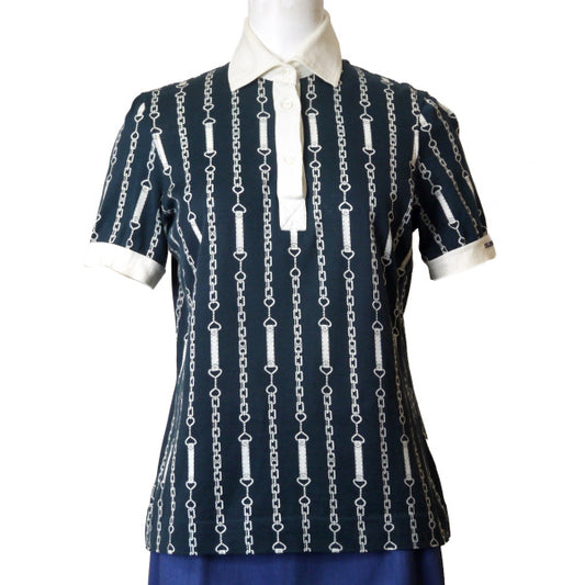 OLD CELINE　ベルトチェーン柄ポロシャツ（紺系）