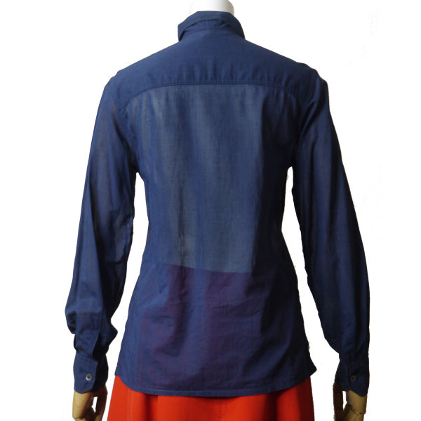 OLD CELINE　マカダム同色刺繍シースルーブラウス（紺）