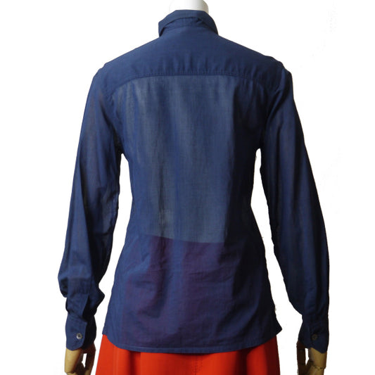 OLD CELINE　マカダム同色刺繍シースルーブラウス（紺）