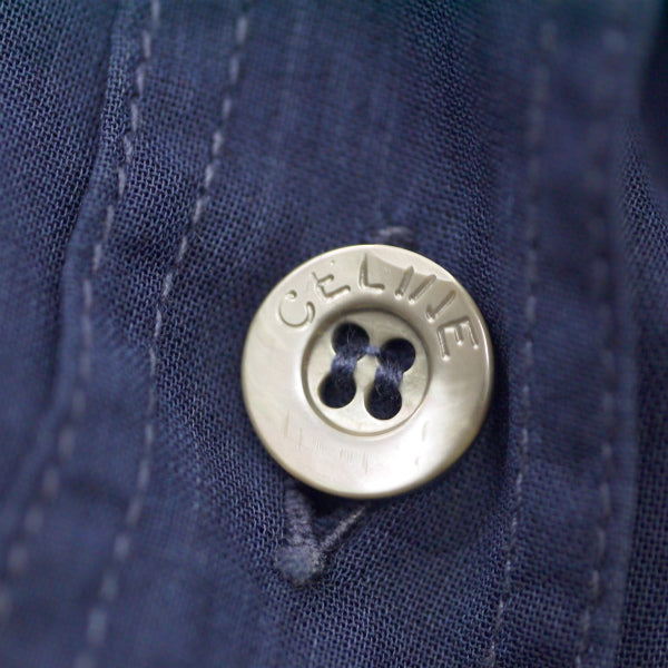 OLD CELINE　マカダム同色刺繍シースルーブラウス（紺）