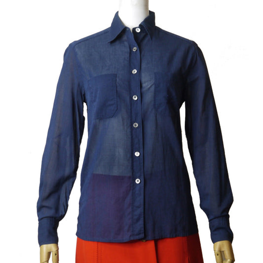 OLD CELINE　マカダム同色刺繍シースルーブラウス（紺）