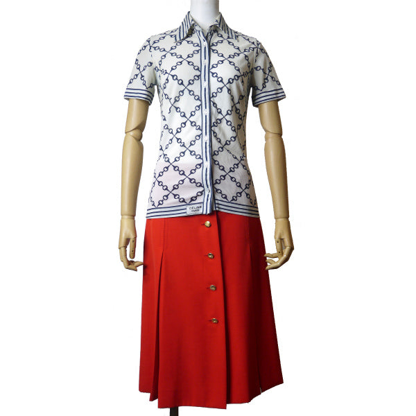 OLD CELINE　ビットチェーン柄半袖シャツ（白系）