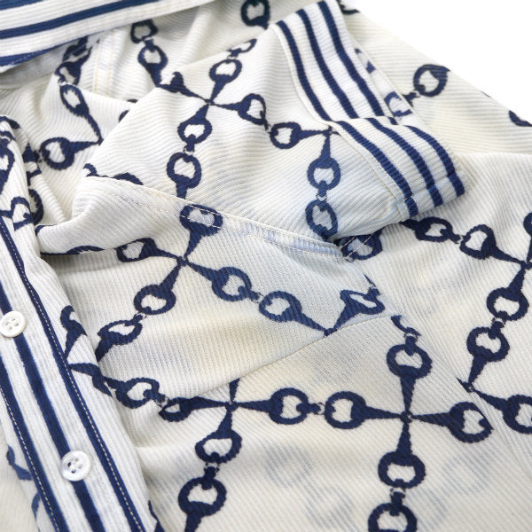 OLD CELINE　ビットチェーン柄半袖シャツ（白系）