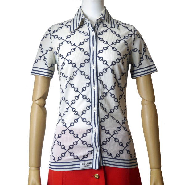 OLD CELINE　ビットチェーン柄半袖シャツ（白系）