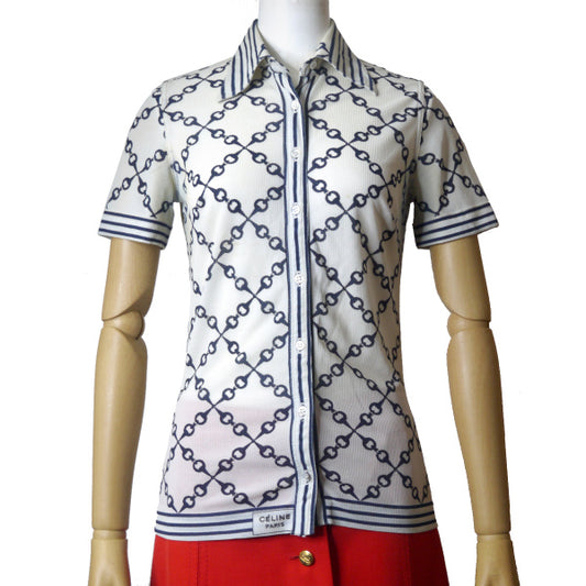 OLD CELINE　ビットチェーン柄半袖シャツ（白系）