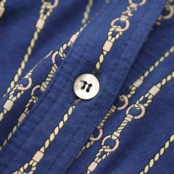 OLD CELINE　ロープチェーン柄レトロブラウス（紺系）