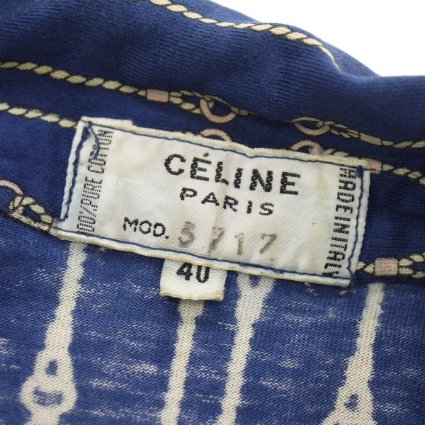 OLD CELINE　ロープチェーン柄レトロブラウス（紺系）