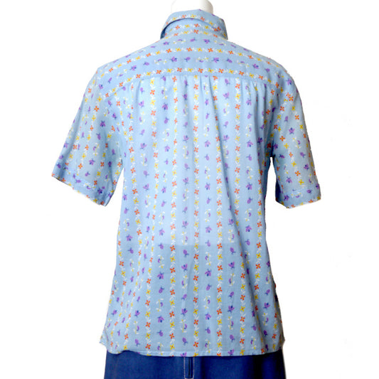 OLD CELINE　レア!!フラワー柄レトロ半袖ブラウス（水色）