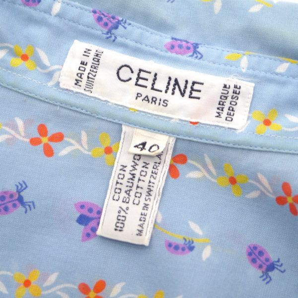 OLD CELINE　レア!!フラワー柄レトロ半袖ブラウス（水色）