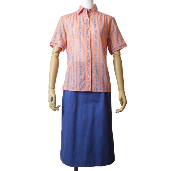 OLD CELINE　レア!!フラワー柄レトロ半袖ブラウス（ピンク）