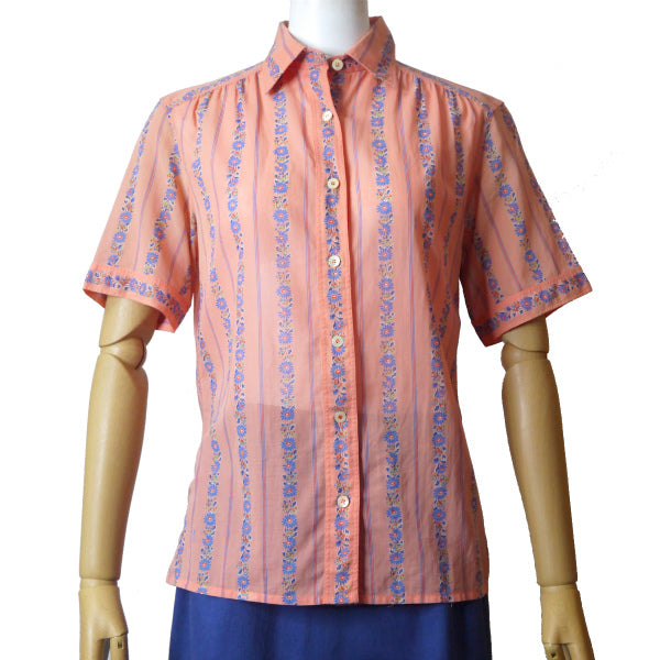 OLD CELINE　レア!!フラワー柄レトロ半袖ブラウス（ピンク）