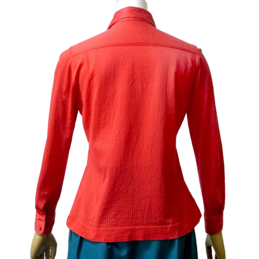 OLD CELINE　馬車刺繍 透かし織りリブブラウス（赤）