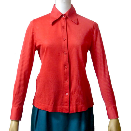 OLD CELINE　馬車刺繍 透かし織りリブブラウス（赤）