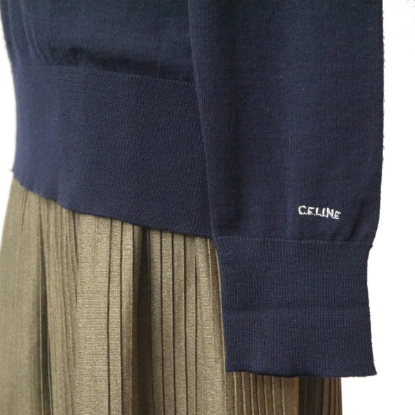 OLD CELINE　袖ロゴVネックウールニット（紺）
