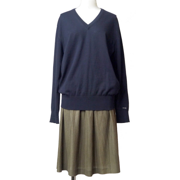 OLD CELINE　袖ロゴVネックウールニット（紺）