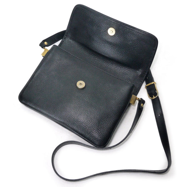 OLD CELINE　型押しレザーマカダムロゴエンボスショルダー（黒）