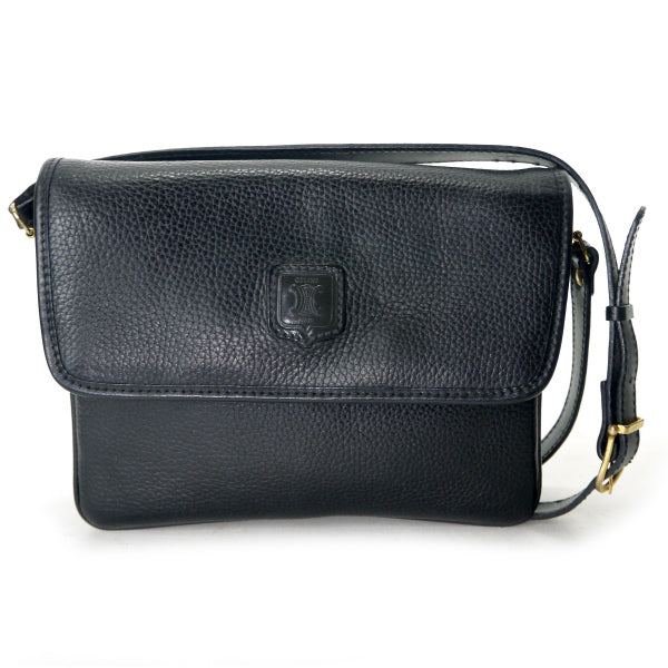 OLD CELINE　型押しレザーマカダムロゴエンボスショルダー（黒）