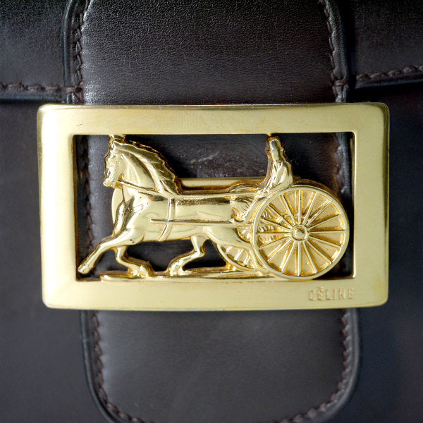 Old Celine 馬車金具ショルダーバッグ（濃茶・総革）