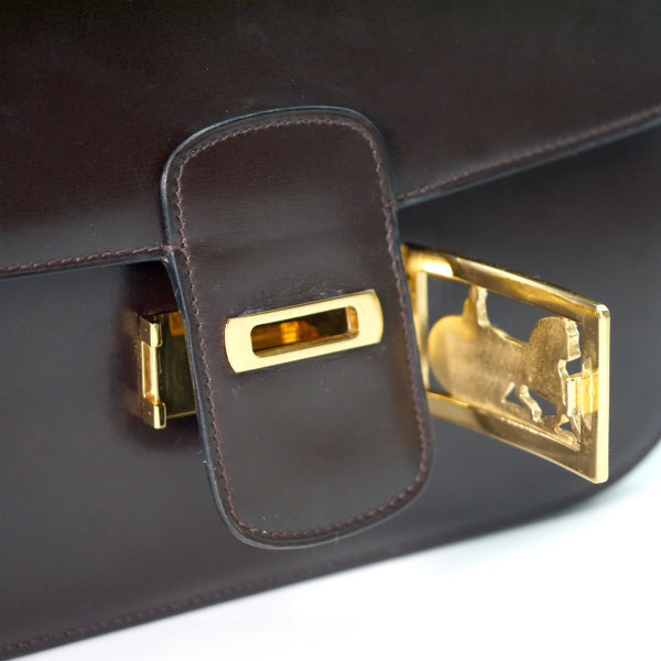Old Celine 馬車金具ショルダーバッグ（濃茶・総革）