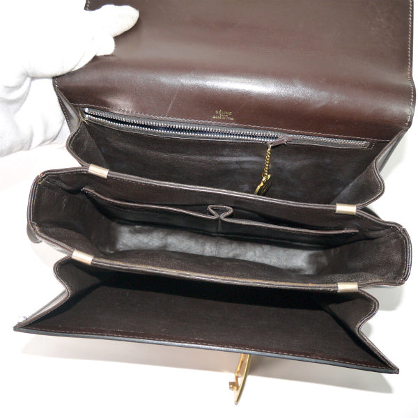 Old Celine 馬車金具ショルダーバッグ（濃茶・総革）