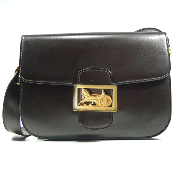Old Celine 馬車金具ショルダーバッグ（濃茶・総革）