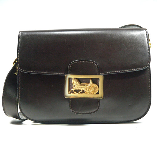 Old Celine 馬車金具ショルダーバッグ（濃茶・総革）