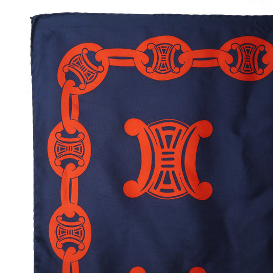 OLD CELINE　マカダム×チェーン柄シルク中判スカーフ（赤×紺）