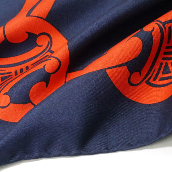 OLD CELINE　マカダム×チェーン柄シルク中判スカーフ（赤×紺）