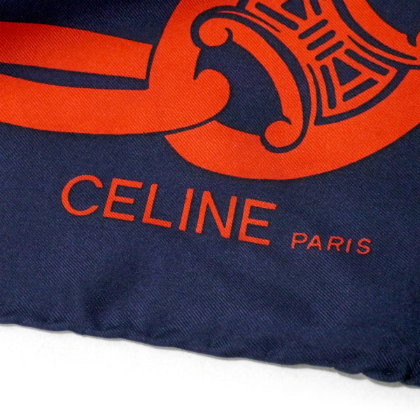 OLD CELINE　マカダム×チェーン柄シルク中判スカーフ（赤×紺）