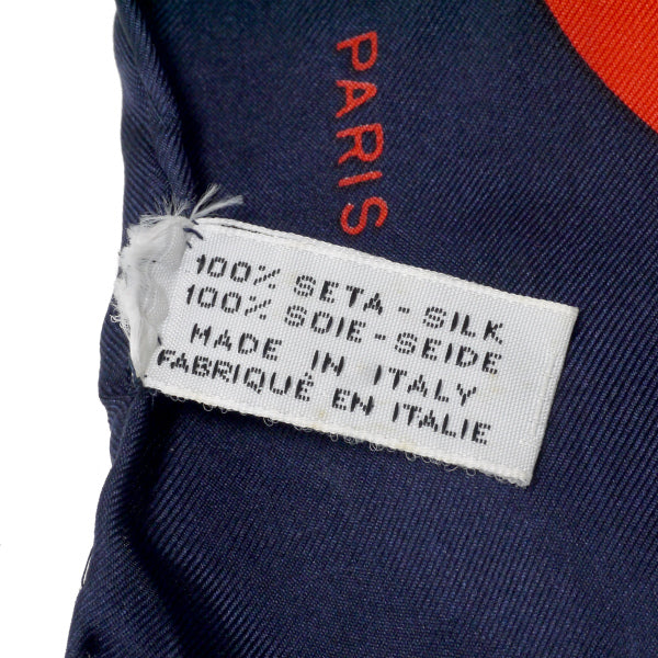 OLD CELINE　マカダム×チェーン柄シルク中判スカーフ（赤×紺）