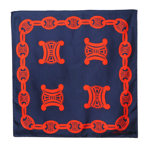 OLD CELINE　マカダム×チェーン柄シルク中判スカーフ（赤×紺）