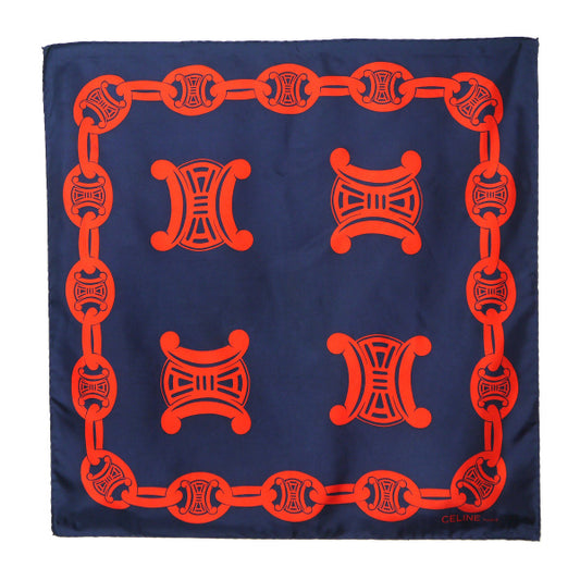 OLD CELINE　マカダム×チェーン柄シルク中判スカーフ（赤×紺）