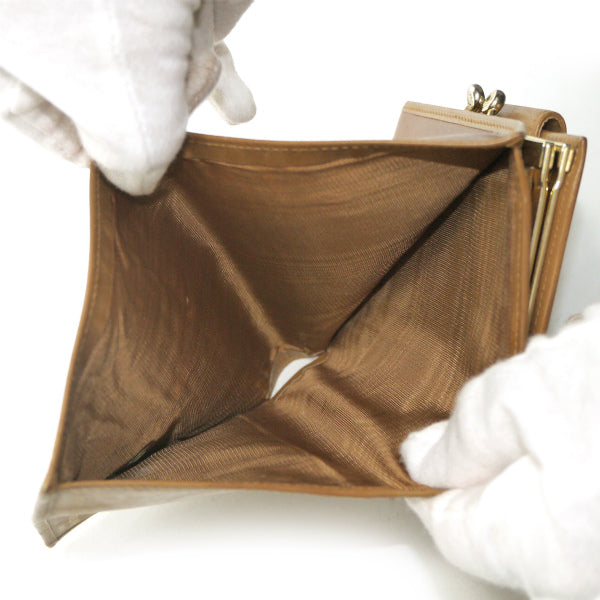 OLD CELINE 総革マカダムロゴがま口折財布（茶）