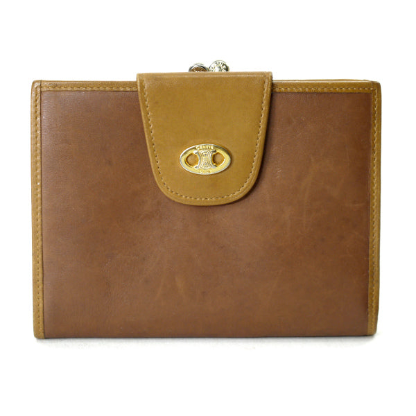 OLD CELINE 総革マカダムロゴがま口折財布（茶）